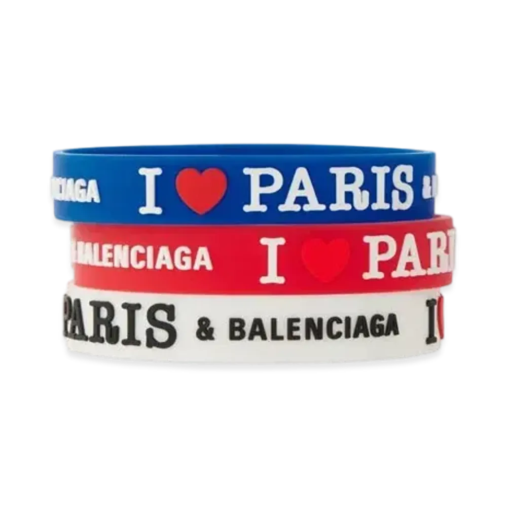 BALENCIAGA Paris Souvenir Champion Bracelet Set in Silicone "Blue/White/Red"