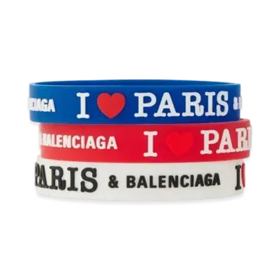 BALENCIAGA Paris Souvenir Champion Bracelet Set in Silicone "Blue/White/Red"