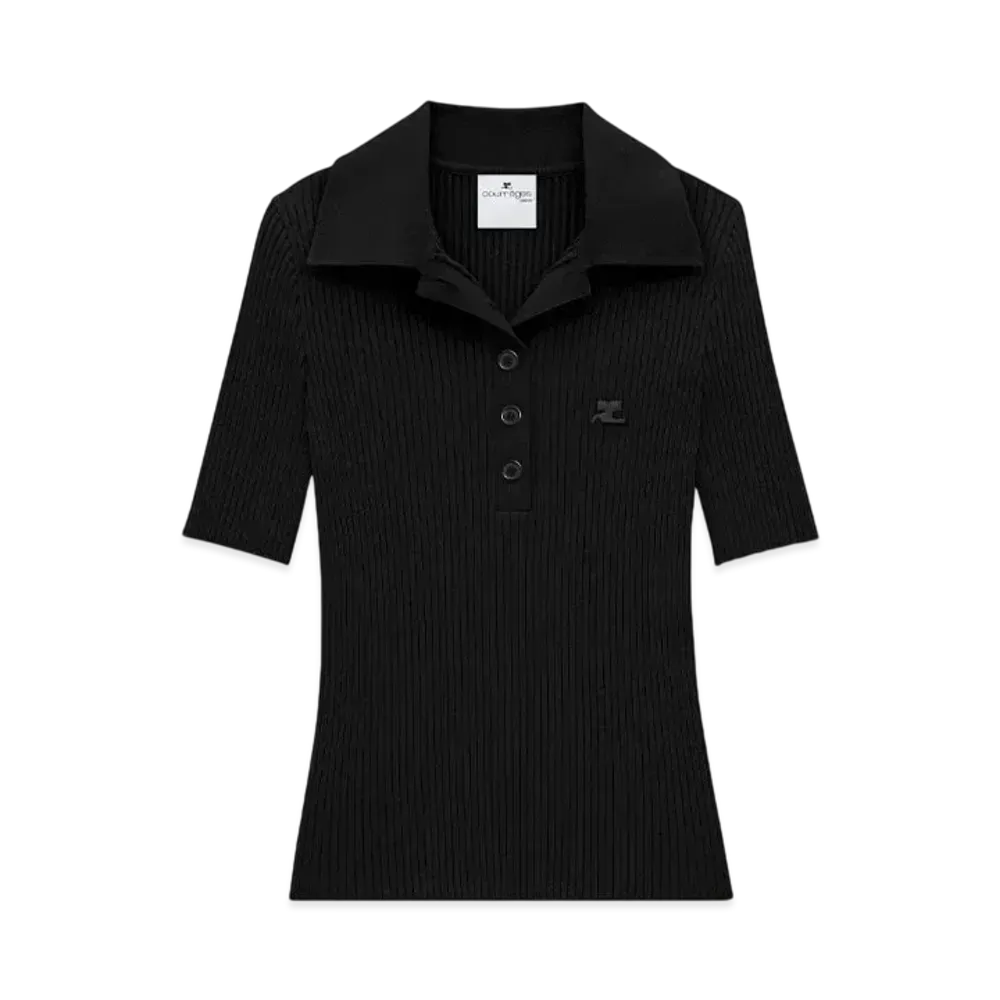 Courreges Iconic Rib Knit Polo Shirt "Black"