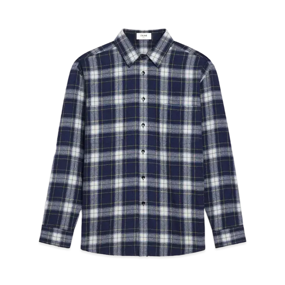 CELINE Loose Shirt / Checked Wool "Navy Blue/Craie/Yellow"