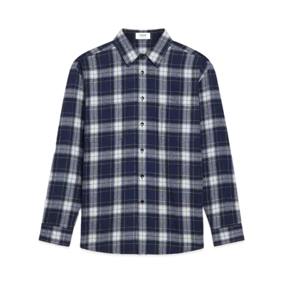 CELINE Loose Shirt / Checked Wool "Navy Blue/Craie/Yellow"