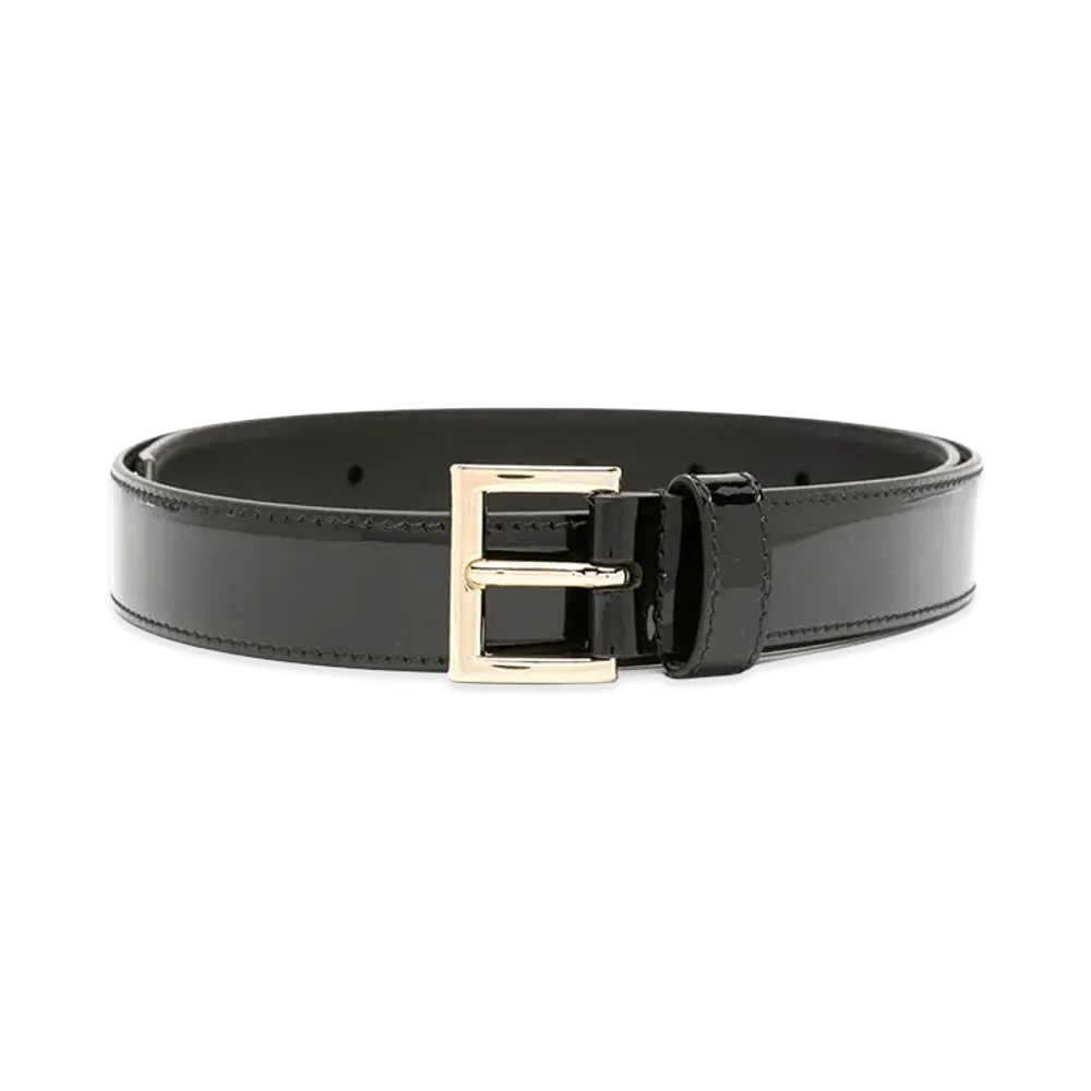 PRADA Wonen's Logo-Plaque Patent Leather Belt "Black"