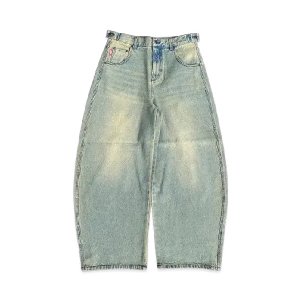 9090 King Logo Slub Denim Buggy Pants "Light Blue"