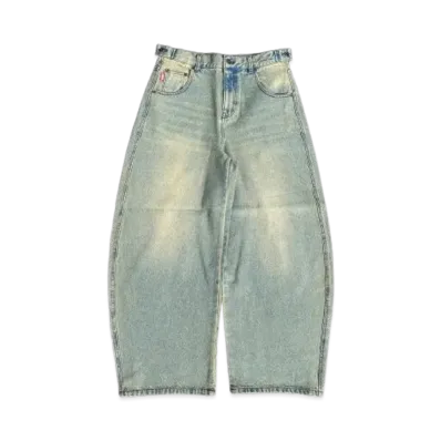 9090 King Logo Slub Denim Buggy Pants "Light Blue"