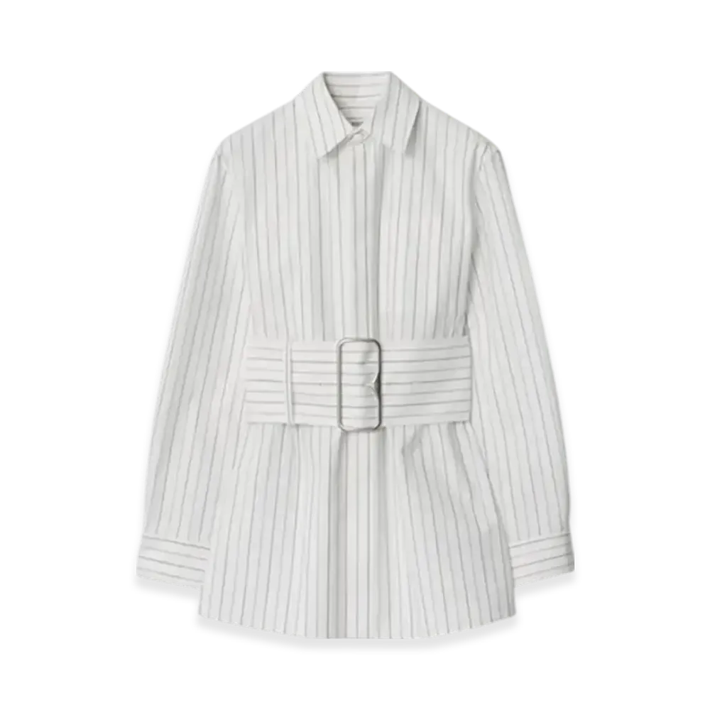 Burberry Regular Fit Stripe Cotton Shirt "String/Coal"