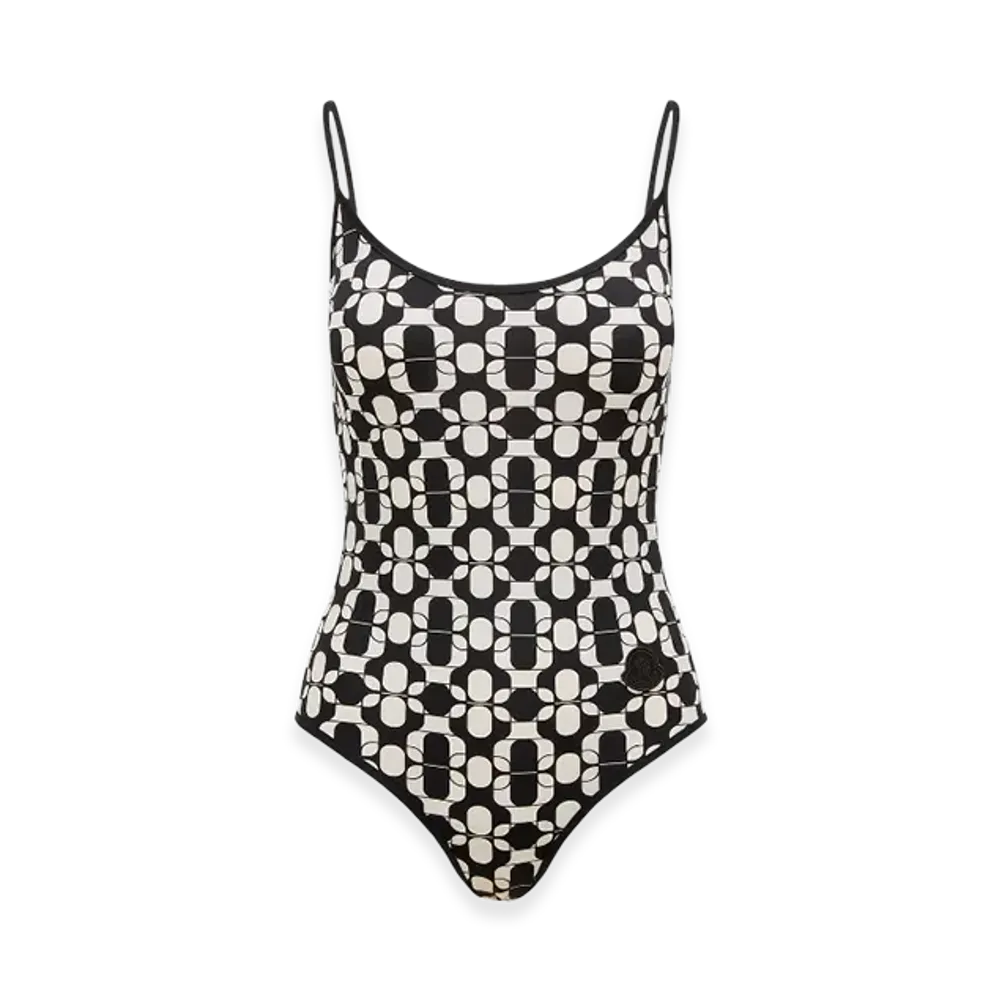 MONCLER Geometric Print Swimsuit "Blue White"