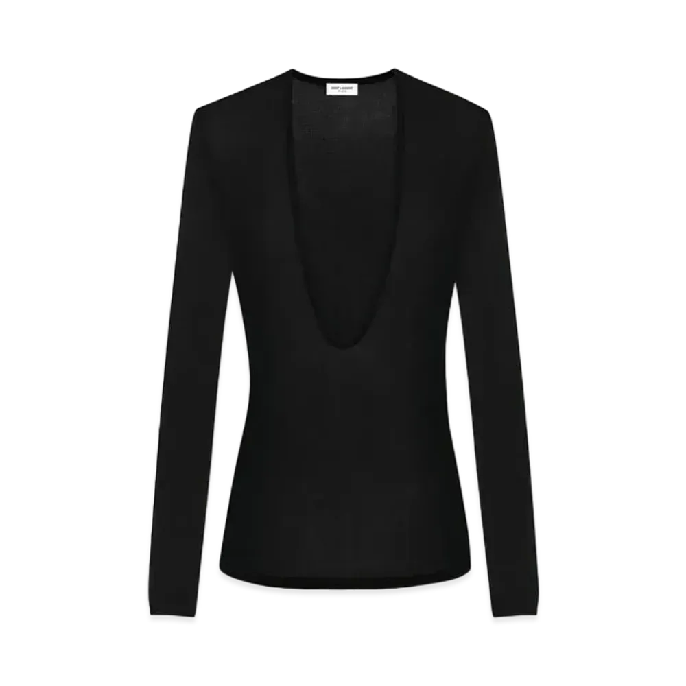 Saint Laurent Women's Scoop-Neck Sweater in Knit "Black"