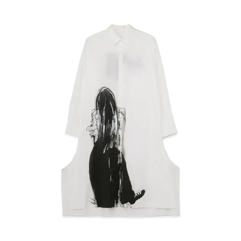 Yohji Yamamoto Y's LES ARTS GRAPHIQUES BROAD YY HANDWRITE PRINT CURVE SLIT BLOUSE "White"