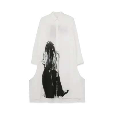 Yohji Yamamoto Y's LES ARTS GRAPHIQUES BROAD YY HANDWRITE PRINT CURVE SLIT BLOUSE "White"