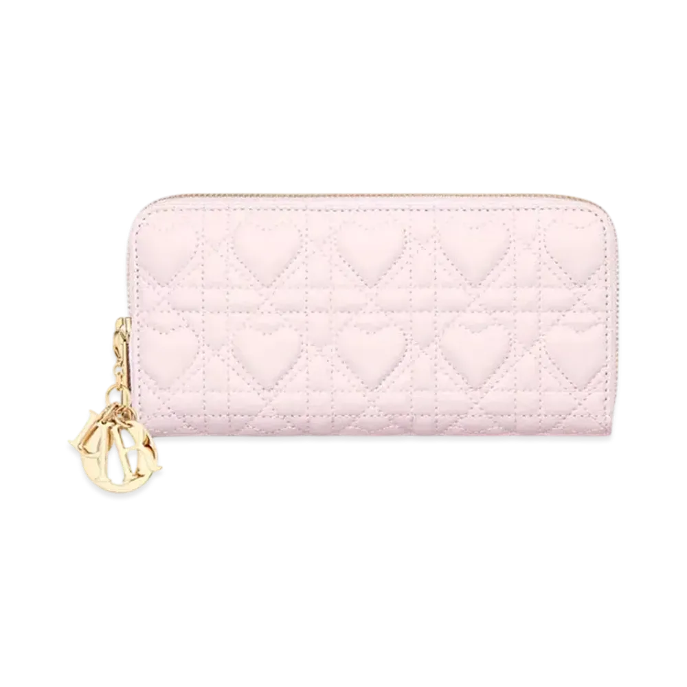 Dior Dioramour Lady Dior Voyageur Wallet Heart Cannage Lambskin "Pale Pink"