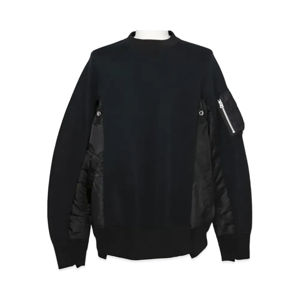 sacai Sponge Sweat x MA-1 Pullover "Black Black"
