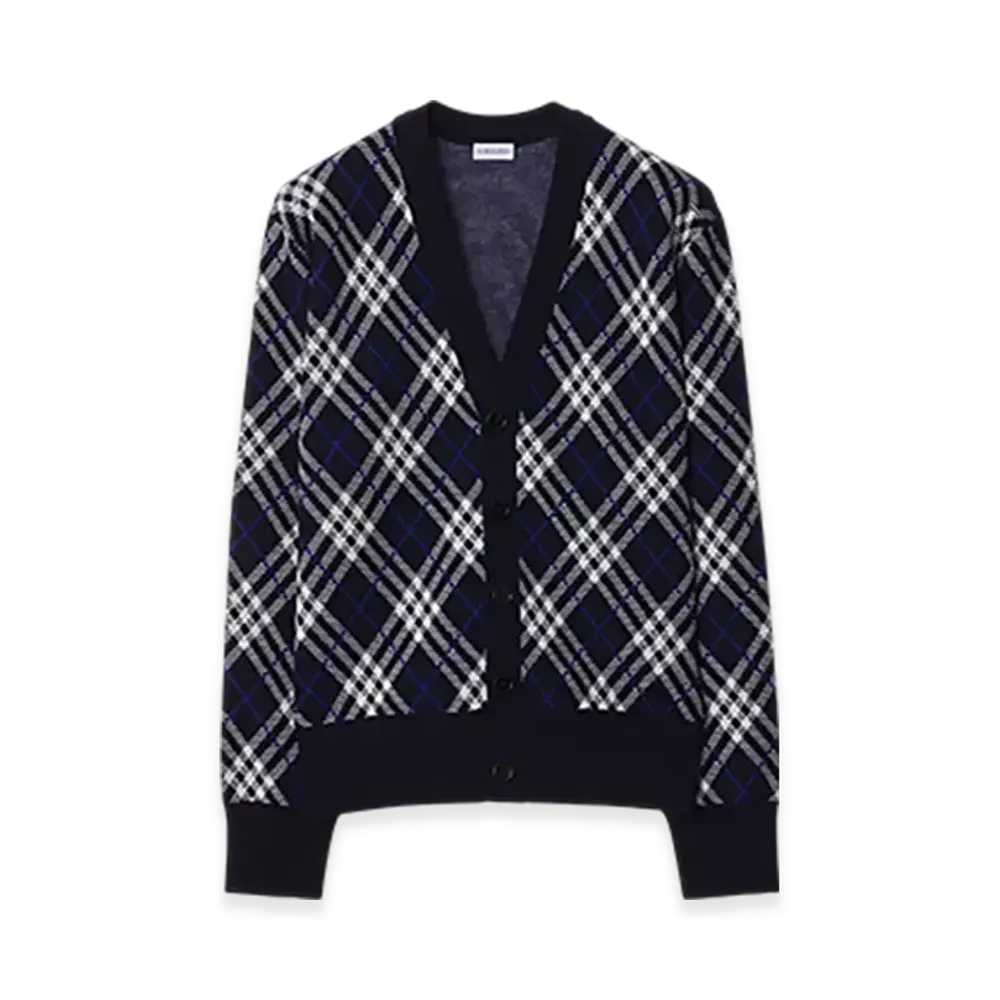 Burberry Check Wool Blend Cardigan "Ink"