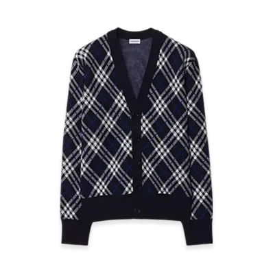 Burberry Check Wool Blend Cardigan "Ink"