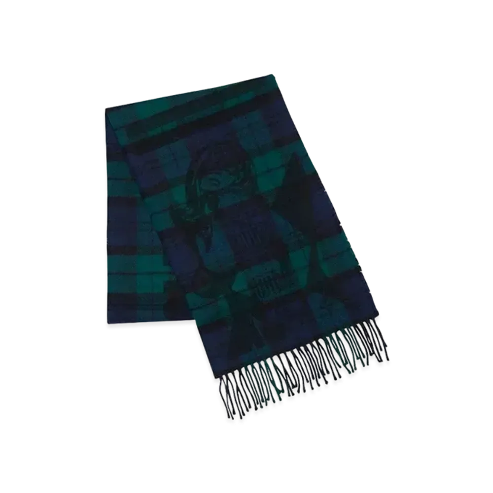 HYSTERIC GLAMOUR Mac.N/Guitar Girl Check Muffler "Navy"