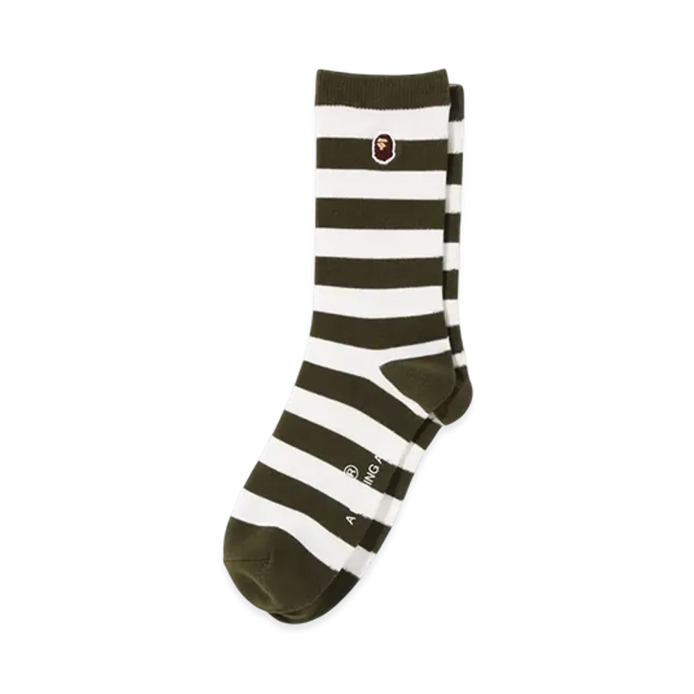 A BATHING APE Ape Head One Point Hoop Socks "Olive Drab"