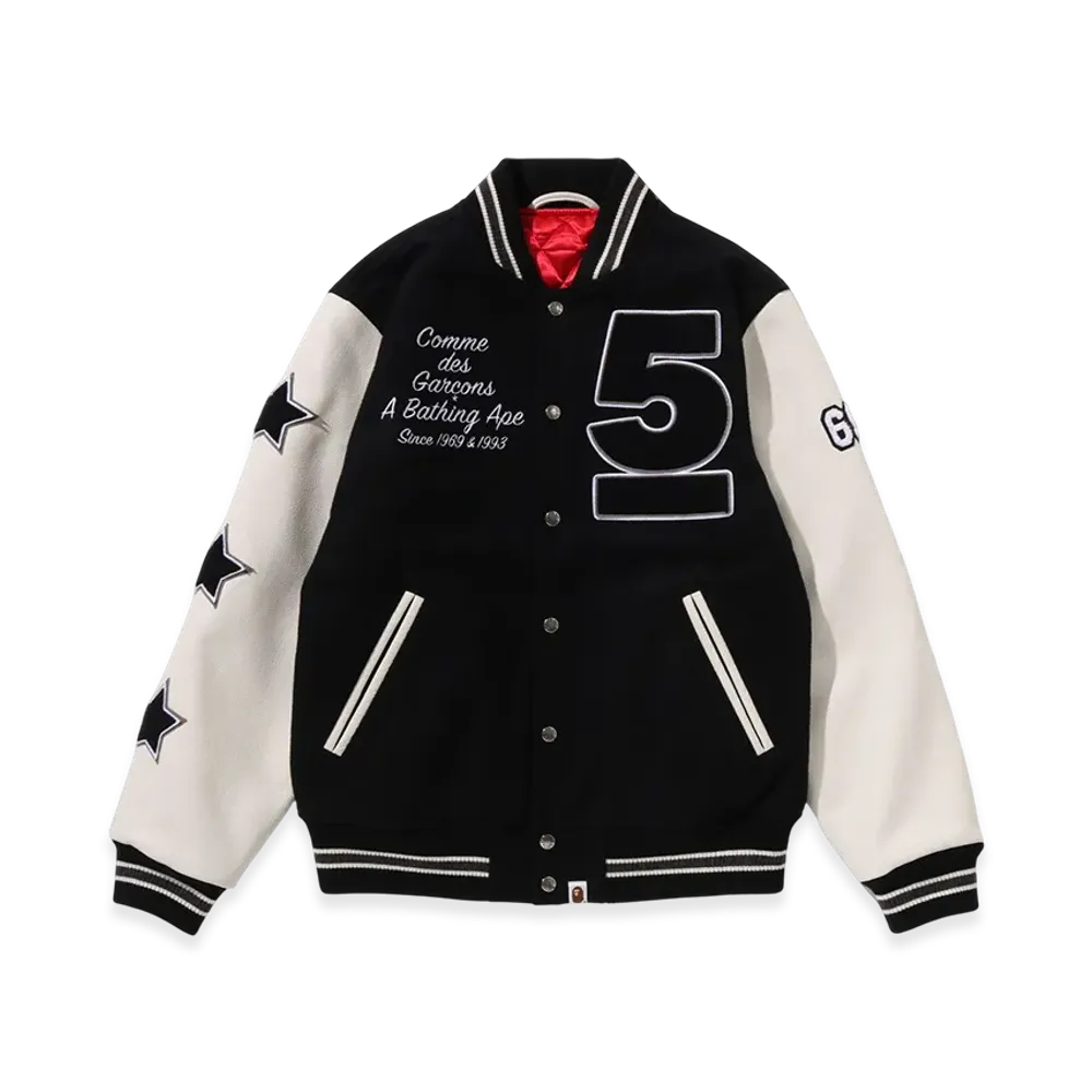 A BATHING APE x COMME des GARCONS OSAKA Varsity Jacket "Black"