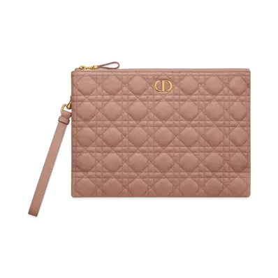 Dior Large Caro Daily Pouch Supple Cannage Calfskin "Blush"