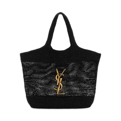 Saint Laurent Women's Raffia Icare Shopping Bag "Black"