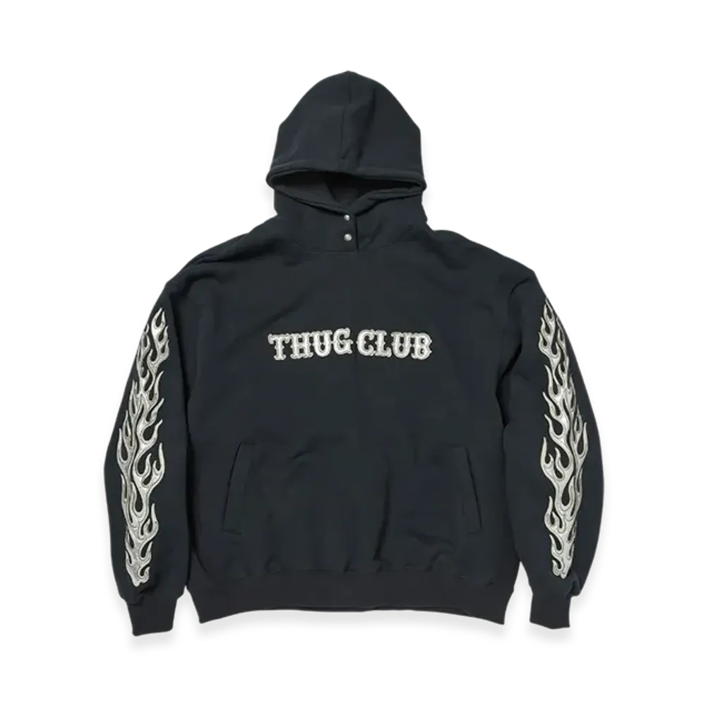THUG CLUB Leather Flame Hoodie "Navy"