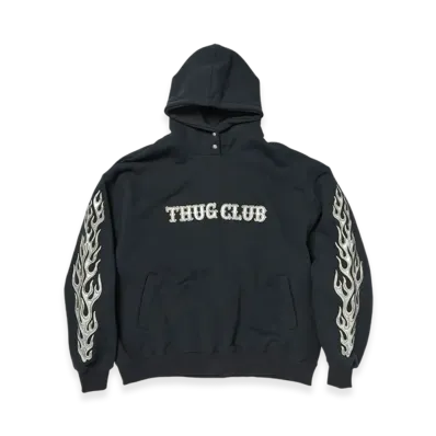 THUG CLUB Leather Flame Hoodie "Navy"