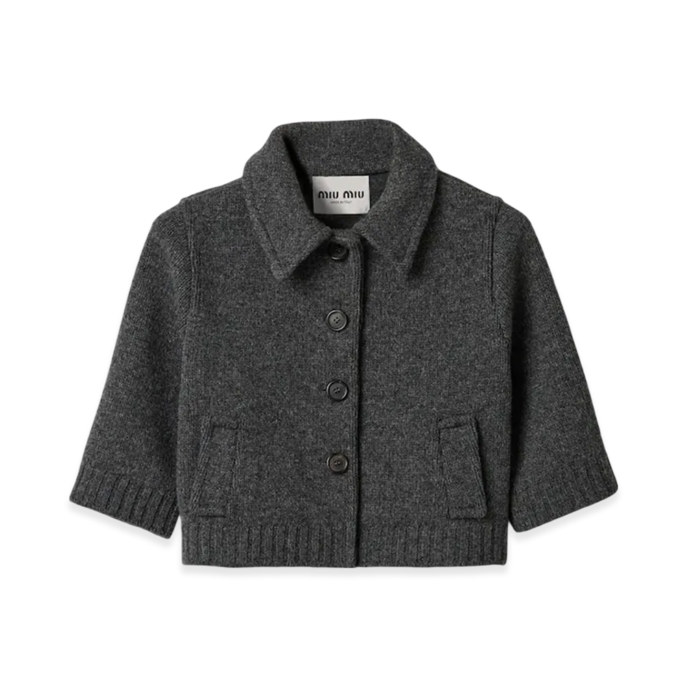 MIU MIU Women's Cropped Wool Cardigan "Slate Grey"