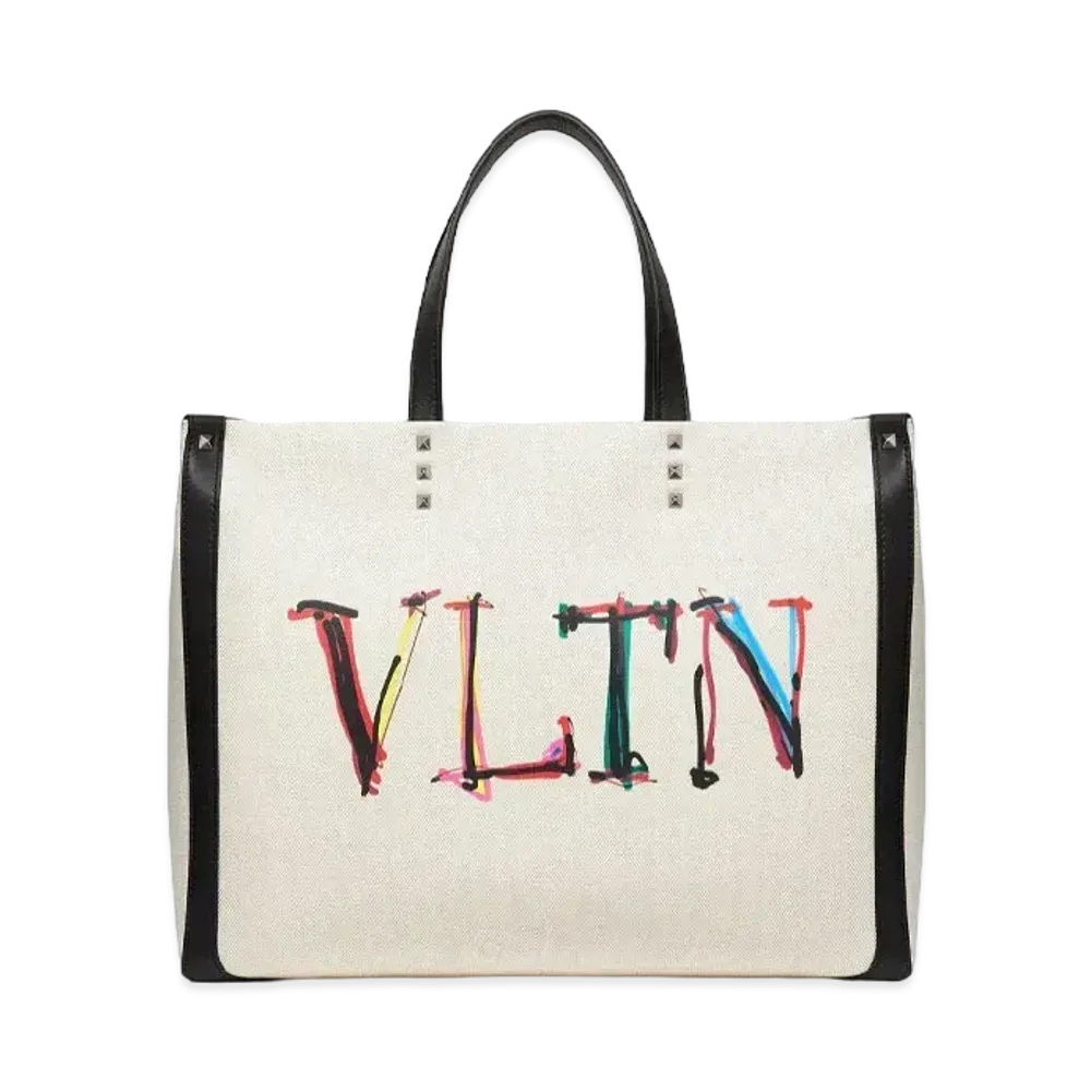 Valentino VLTN Graph Canvas Medium Tote Bag "Ecru/Black"