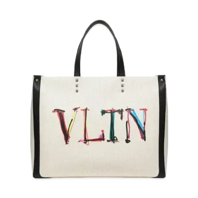Valentino VLTN Graph Canvas Medium Tote Bag "Ecru/Black"