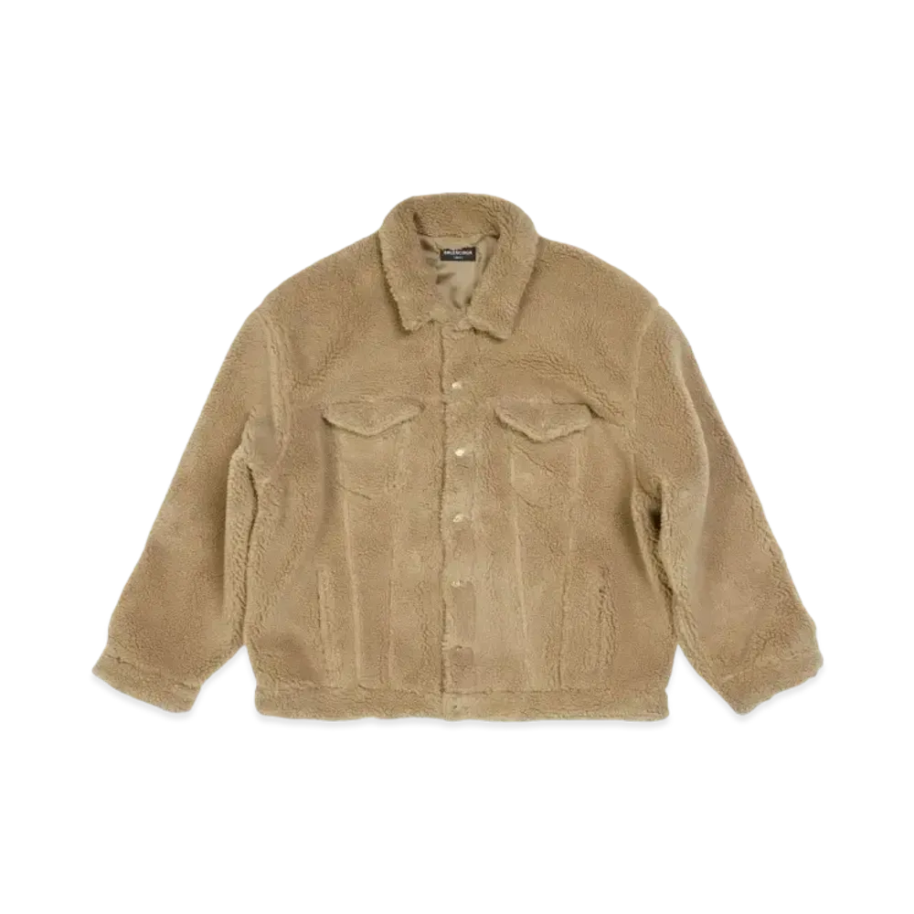 BALENCIAGA Men's Fleece Oversized Jacket "Dark Beige"