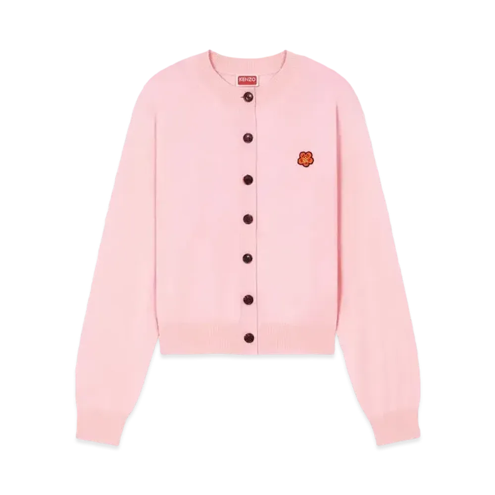 KENZO 'BOKE FLOWER' Wool Embroidered Cardigan "Faded Pink"