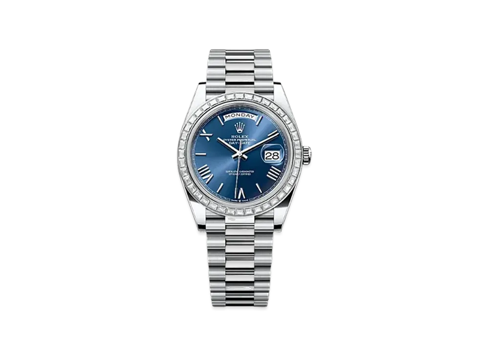 ROLEX Day-Date 40mm Platinum Diamond 228396TBR "Bright Blue"