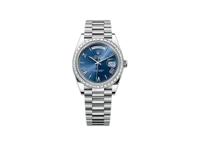 ROLEX Day-Date 40mm Platinum Diamond 228396TBR "Bright Blue"