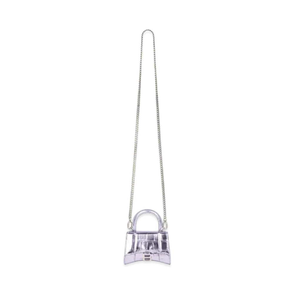 BALENCIAGA Women's Hourglass Mini Top Handle Bag With Chain "Purple"