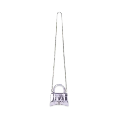 BALENCIAGA Women's Hourglass Mini Top Handle Bag With Chain "Purple"