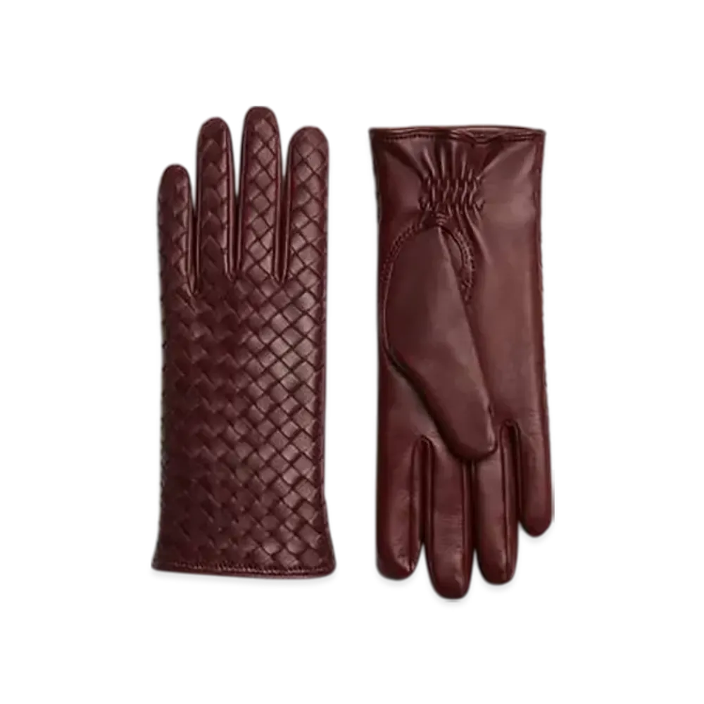 Bottega Veneta Intrecciato Leather Gloves "Garnet"