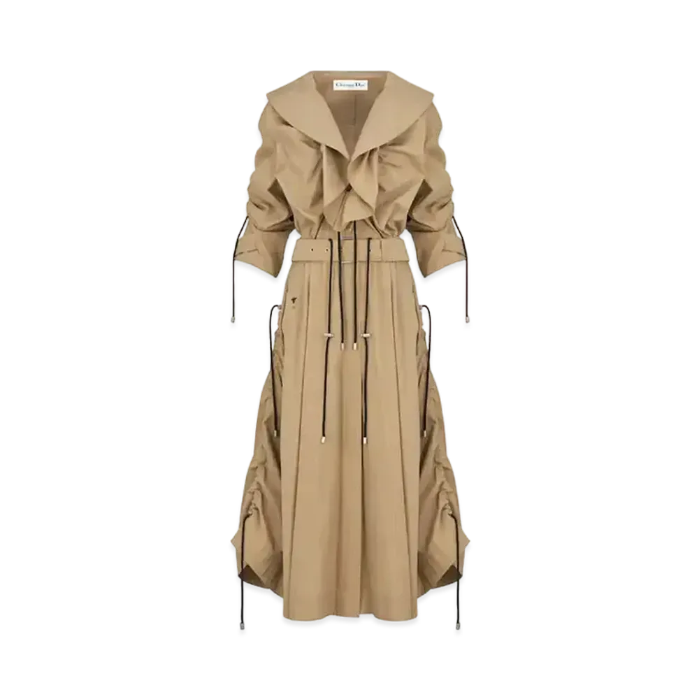 Dior Women's Ruffles Cotton Gabardine Trench Coat "Beige"