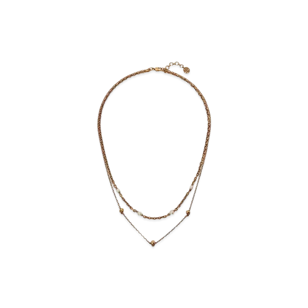 Alexander McQUEEN Pearl Skull Chain Necklace "Gold"