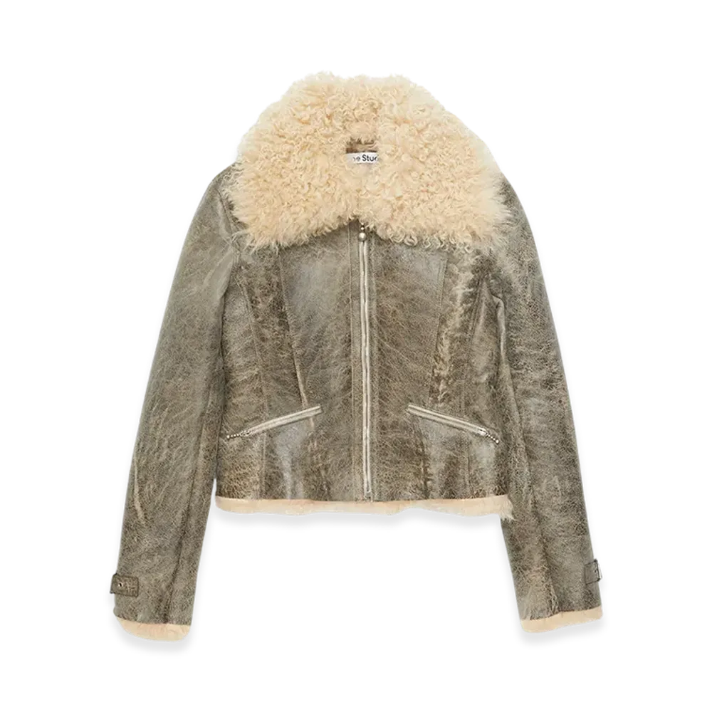 Acne Studios Leather Shearing Jacket "Grey/Beige"