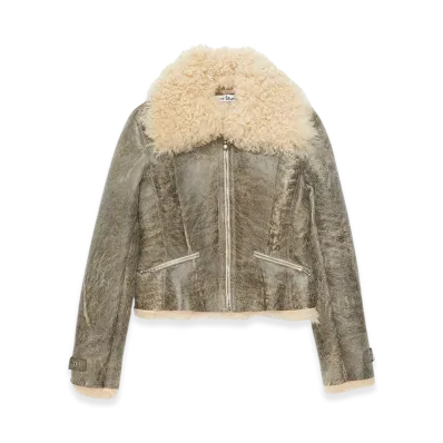 Acne Studios Leather Shearing Jacket "Grey/Beige"