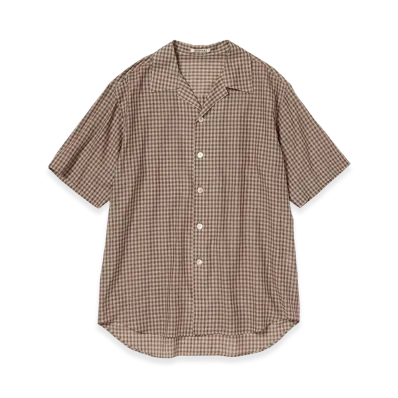 AURALEE Airy Light Cotton Check Half Sleeved Shirt "Brown Gingham Check"