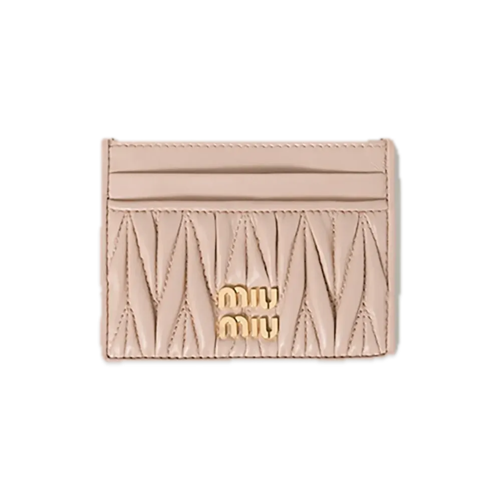 MIU MIU Matelasse Leather Card Case "Pink Beige"
