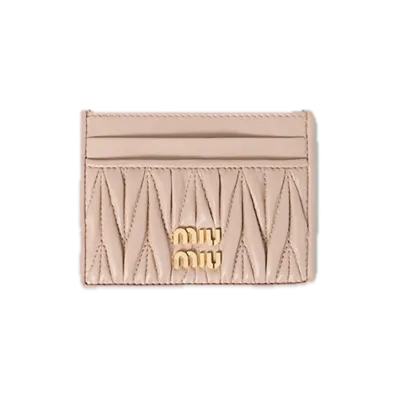 MIU MIU Matelasse Leather Card Case "Pink Beige"