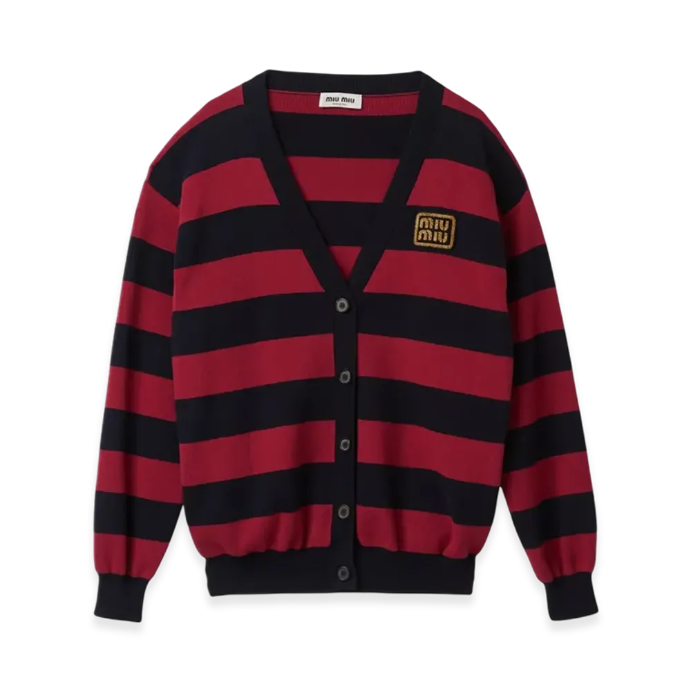 MIU MIU Women's Cotton Knit Cardigan "Blue/Burgundy"