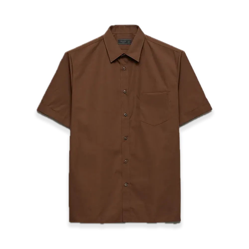 PRADA Short-Sleeve Cotton Blend Shirt "Dark Brown"