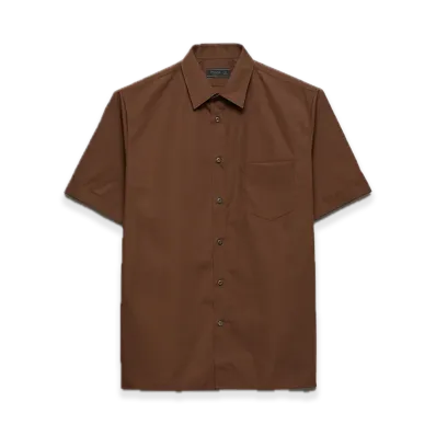PRADA Short-Sleeve Cotton Blend Shirt "Dark Brown"