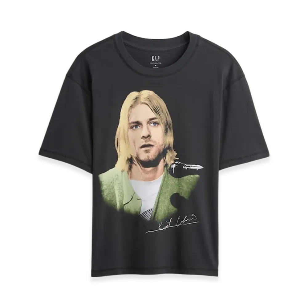 GAP Kurt Cobain Relaxed Cropped Graphic T-Shirt "True Black"