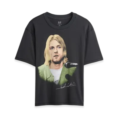 GAP Kurt Cobain Relaxed Cropped Graphic T-Shirt "True Black"