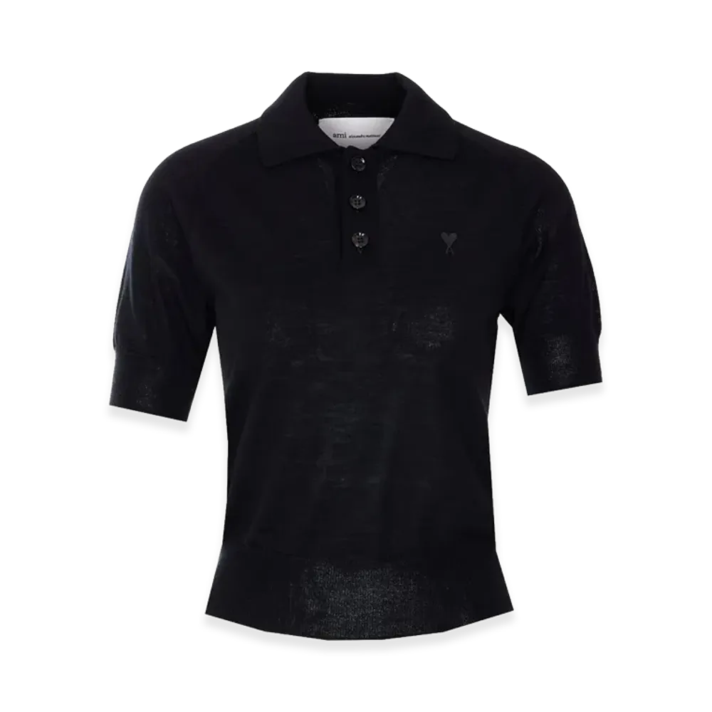 AMI PARIS Women's Short-Sleeved Wool Polo Shirt "Black"