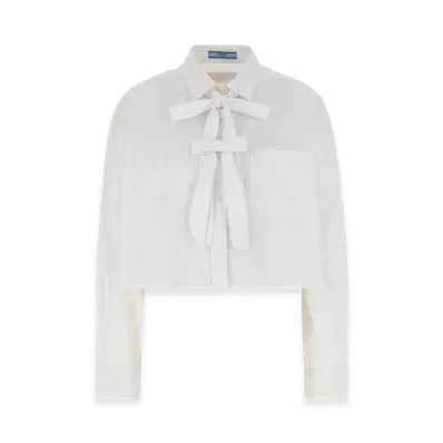 PRADA Women's Bow-Detail Cropped Shirt "White"