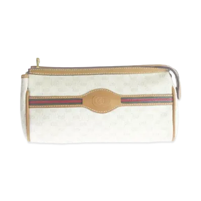 GUCCI Old Micro GG Sherry Line Interlocking PVC Leather Vintage Pouch