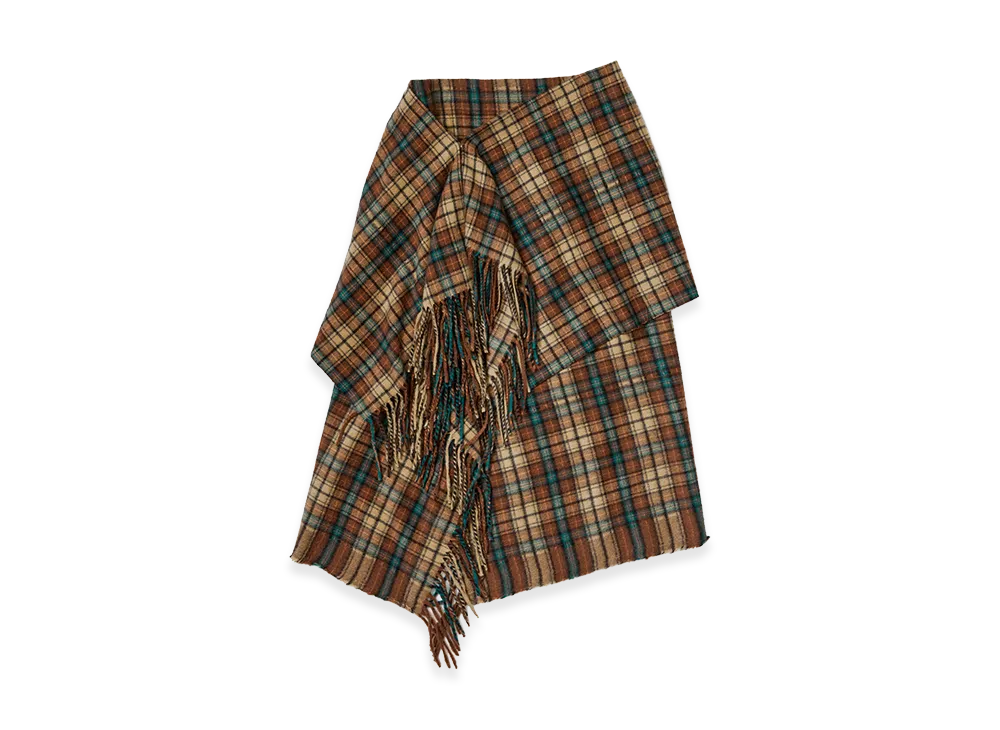 AURALEE Women's Cashmere Check Wrap Skirt "Red Brown Check"